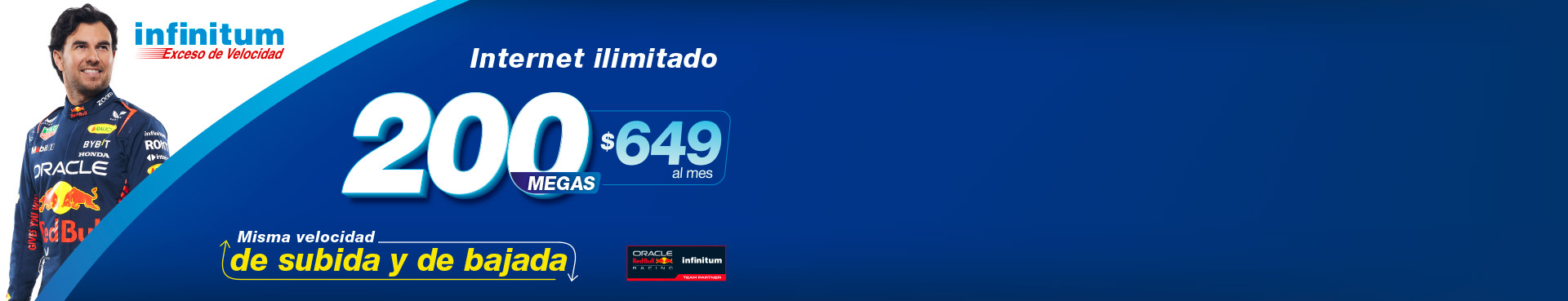 Internet ilimitado, 200 megas $649 al mes. Misma velocidad de subida y de bajada.