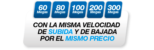 60,80,100,200 y 300 megas con la misma velocidad de subida y de bajada por el mismo precio.