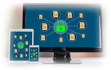Imagen ilustrativa: Varios dispositivos con antivirus en sus pantallas.